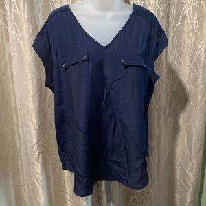 PerSeption Concept XL Dark Blue Short Sleeve Shirt Blouse Cute